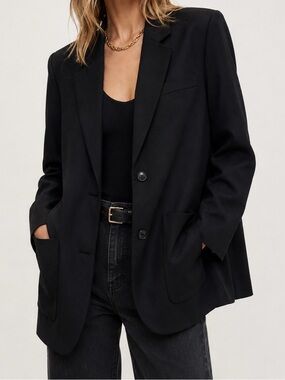 Anine Bing Wool Blend Tailored Blazer Black Oversized Jacket Size L